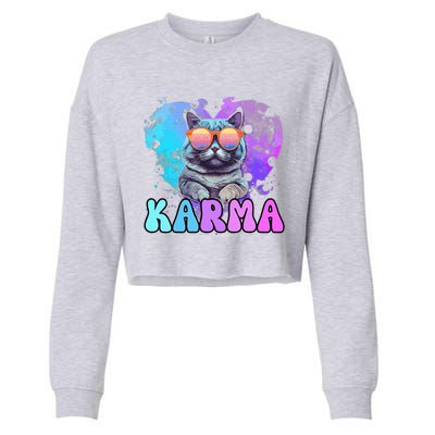 Cute Funny Cat Lover Heart Shape Karma Cropped Pullover Crew