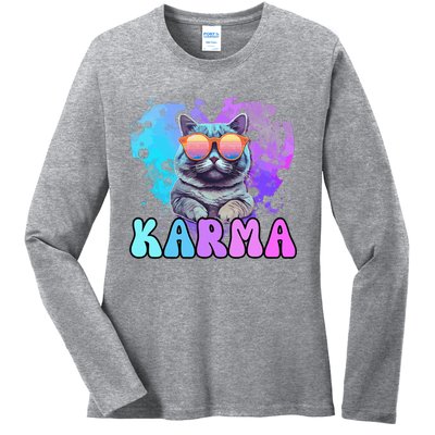 Cute Funny Cat Lover Heart Shape Karma Ladies Long Sleeve Shirt