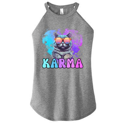 Cute Funny Cat Lover Heart Shape Karma Women's Perfect Tri Rocker Tank