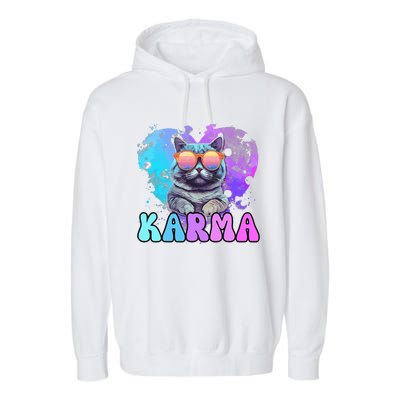 Cute Funny Cat Lover Heart Shape Karma Garment-Dyed Fleece Hoodie