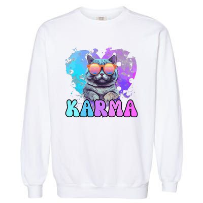 Cute Funny Cat Lover Heart Shape Karma Garment-Dyed Sweatshirt