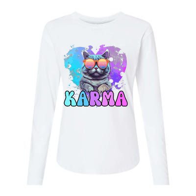 Cute Funny Cat Lover Heart Shape Karma Womens Cotton Relaxed Long Sleeve T-Shirt