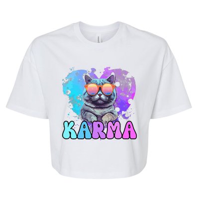 Cute Funny Cat Lover Heart Shape Karma Bella+Canvas Jersey Crop Tee