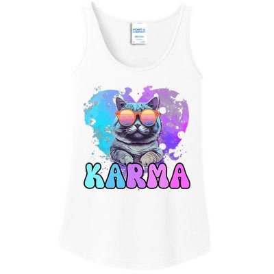 Cute Funny Cat Lover Heart Shape Karma Ladies Essential Tank