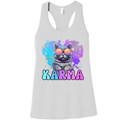 Cute Funny Cat Lover Heart Shape Karma Women's Racerback Tank