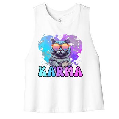 Cute Funny Cat Lover Heart Shape Karma Women's Racerback Cropped Tank