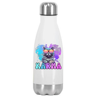 Cute Funny Cat Lover Heart Shape Karma Stainless Steel Insulated Water Bottle