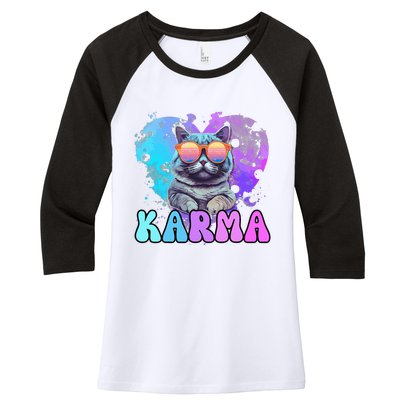 Cute Funny Cat Lover Heart Shape Karma Women's Tri-Blend 3/4-Sleeve Raglan Shirt