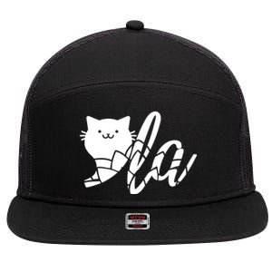 Cute Funny Comma La Cat Kamala Harris 2024 Lotus For Potus 7 Panel Mesh Trucker Snapback Hat