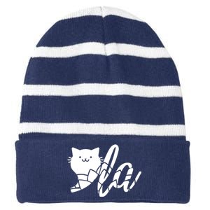 Cute Funny Comma La Cat Kamala Harris 2024 Lotus For Potus Striped Beanie with Solid Band