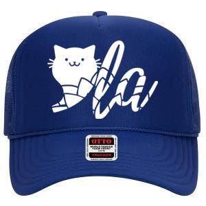 Cute Funny Comma La Cat Kamala Harris 2024 Lotus For Potus High Crown Mesh Back Trucker Hat