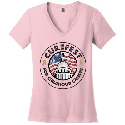 Curefest For Childhood Cancer 2024 Design 1 For Light Fabric Women's V-Neck T-Shirt