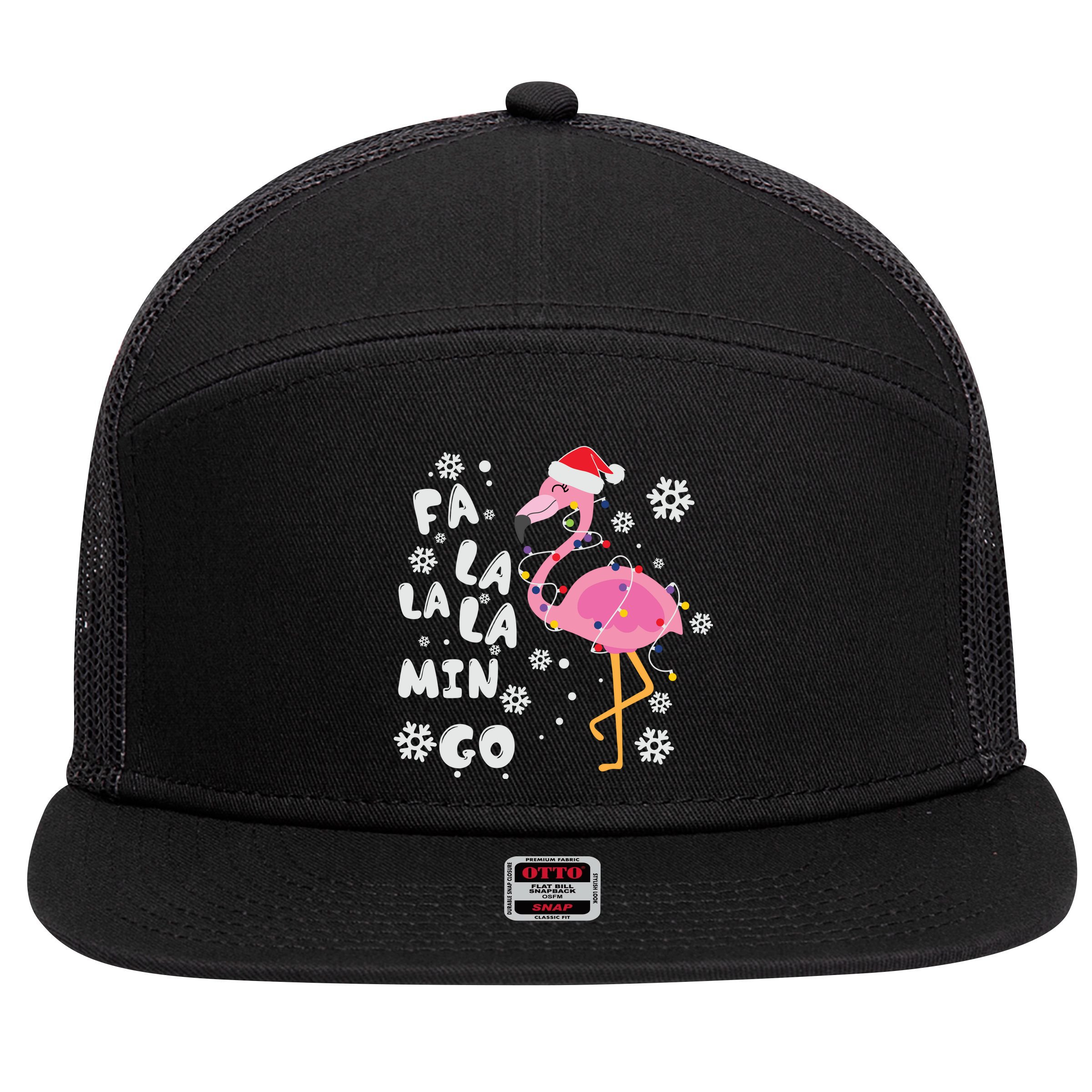 Christmas Flamingo Christmas Light Santa Hat Xmas 7 Panel Mesh Trucker Snapback Hat
