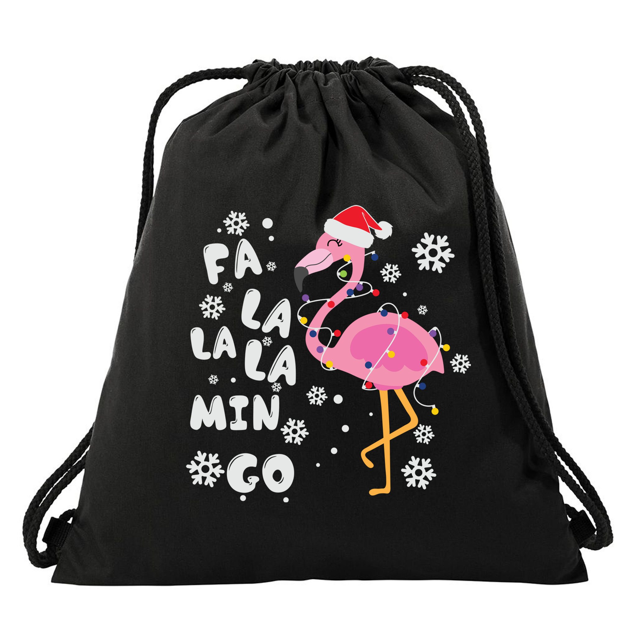 Christmas Flamingo Christmas Light Santa Hat Xmas Drawstring Bag