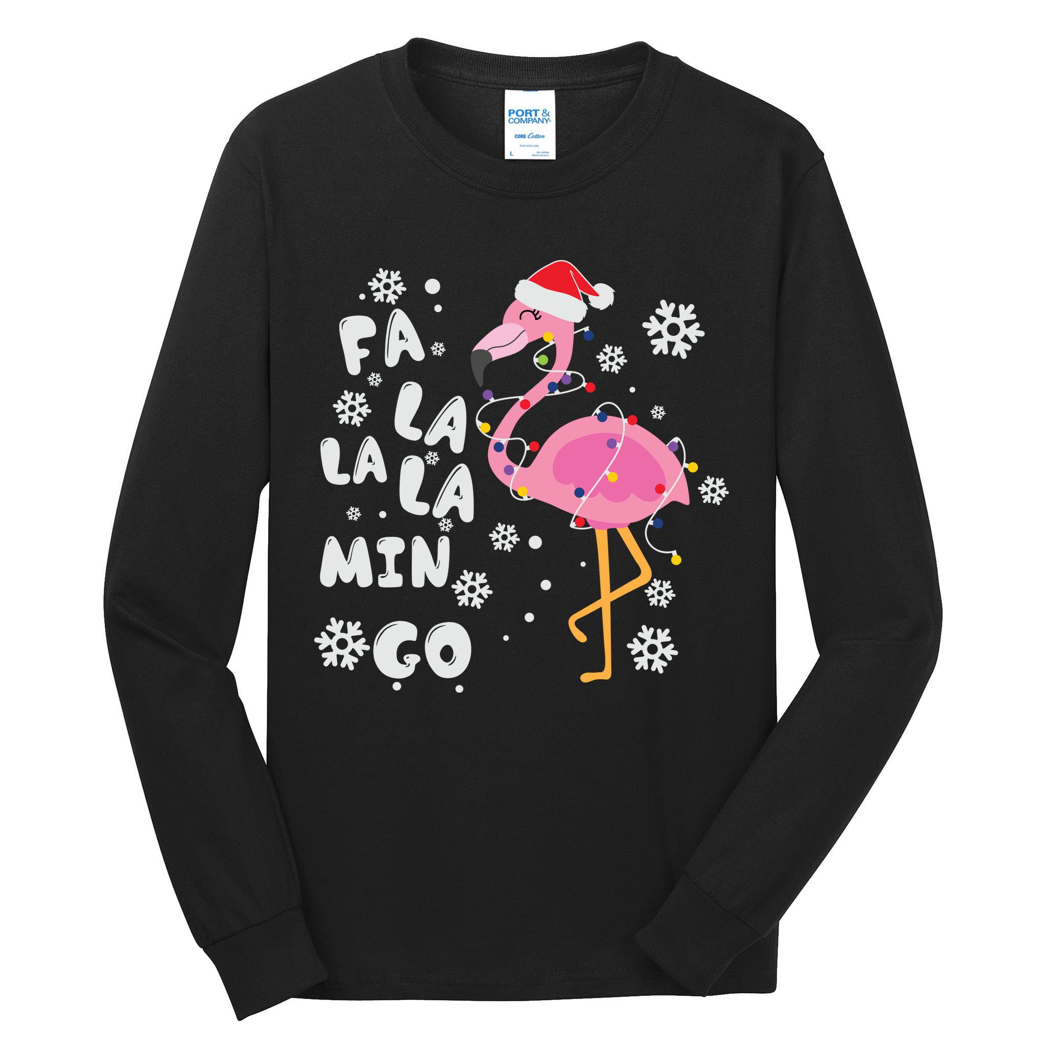 Christmas Flamingo Christmas Light Santa Hat Xmas Tall Long Sleeve T-Shirt