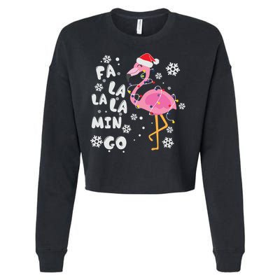 Christmas Flamingo Christmas Light Santa Hat Xmas Cropped Pullover Crew