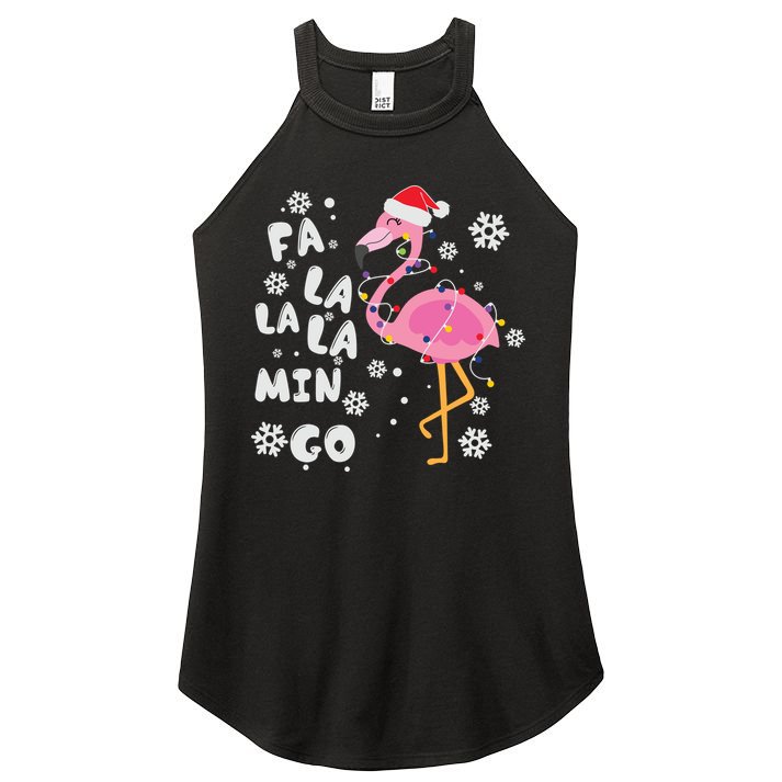 Christmas Flamingo Christmas Light Santa Hat Xmas Women's Perfect Tri Rocker Tank