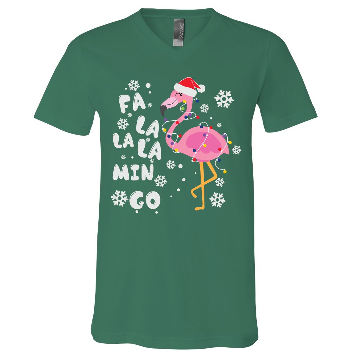 Christmas Flamingo Christmas Light Santa Hat Xmas V-Neck T-Shirt