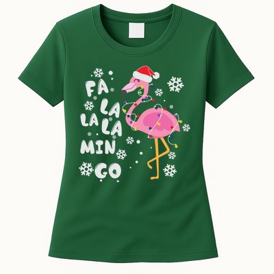 Christmas Flamingo Christmas Light Santa Hat Xmas Womens T-Shirt