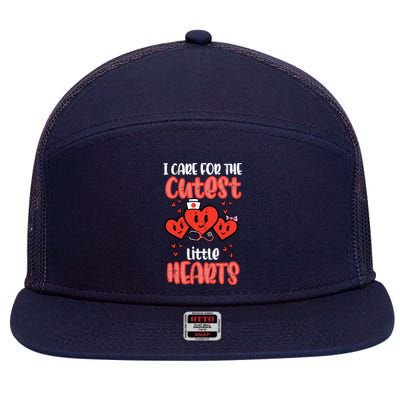 Care For Cutest Little Hearts Nurse Valentines Day Nursing 7 Panel Mesh Trucker Snapback Hat