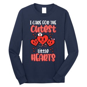 Care For Cutest Little Hearts Nurse Valentines Day Nursing Long Sleeve Shirt