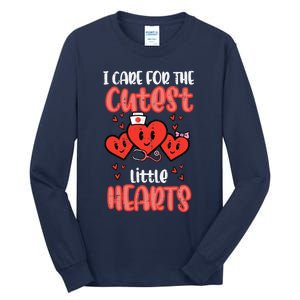 Care For Cutest Little Hearts Nurse Valentines Day Nursing Tall Long Sleeve T-Shirt