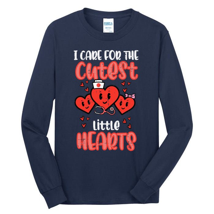 Care For Cutest Little Hearts Nurse Valentines Day Nursing Tall Long Sleeve T-Shirt