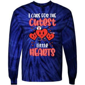 Care For Cutest Little Hearts Nurse Valentines Day Nursing Tie-Dye Long Sleeve Shirt