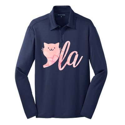 Cute Funny Comma La Cat Kamala Harris 2024 Lotus For Potus Watercolor Silk Touch Performance Long Sleeve Polo