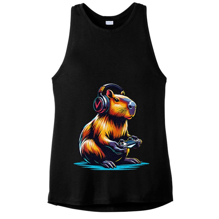 Capybara Funny Capybara Rodent & Video Games Lover Ladies PosiCharge Tri-Blend Wicking Tank
