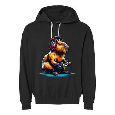 Capybara Funny Capybara Rodent & Video Games Lover Garment-Dyed Fleece Hoodie
