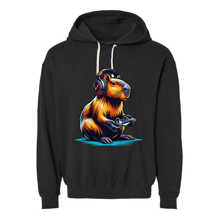 Capybara Funny Capybara Rodent & Video Games Lover Garment-Dyed Fleece Hoodie
