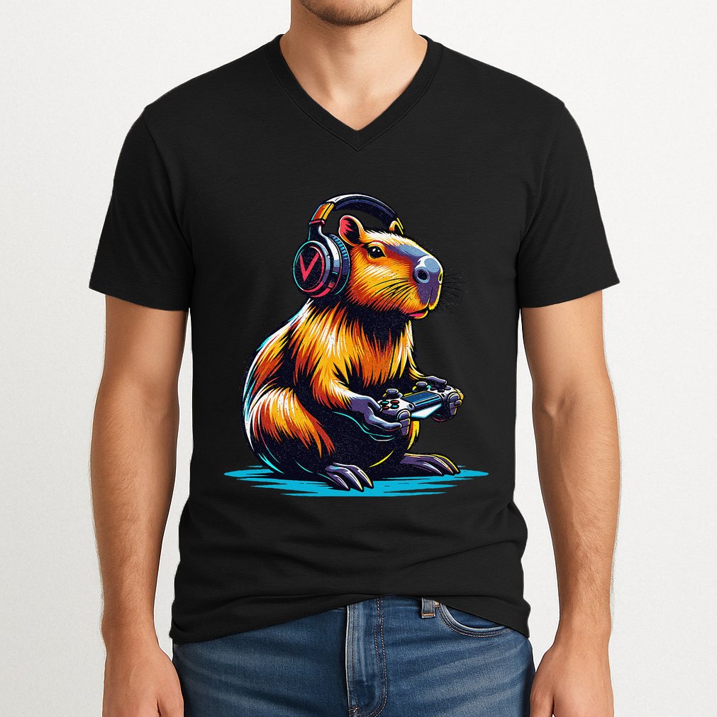 Capybara Funny Capybara Rodent & Video Games Lover V-Neck T-Shirt