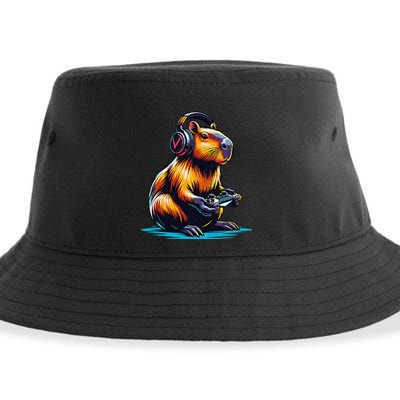Capybara Funny Capybara Rodent & Video Games Lover Sustainable Bucket Hat