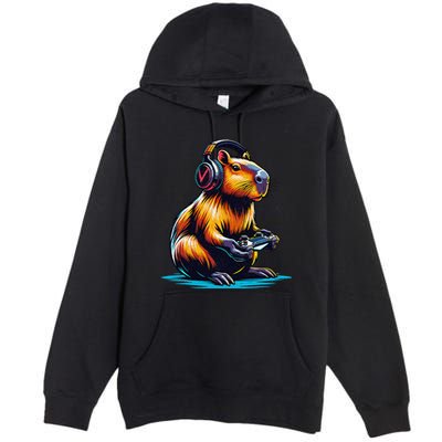 Capybara Funny Capybara Rodent & Video Games Lover Premium Pullover Hoodie