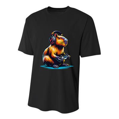 Capybara Funny Capybara Rodent & Video Games Lover Youth Performance Sprint T-Shirt