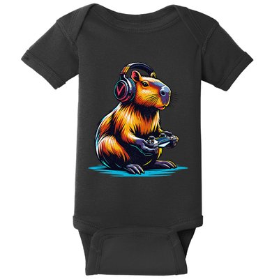 Capybara Funny Capybara Rodent & Video Games Lover Baby Bodysuit