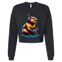 Capybara Funny Capybara Rodent & Video Games Lover Cropped Pullover Crew