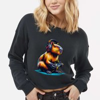 Capybara Funny Capybara Rodent & Video Games Lover Cropped Pullover Crew