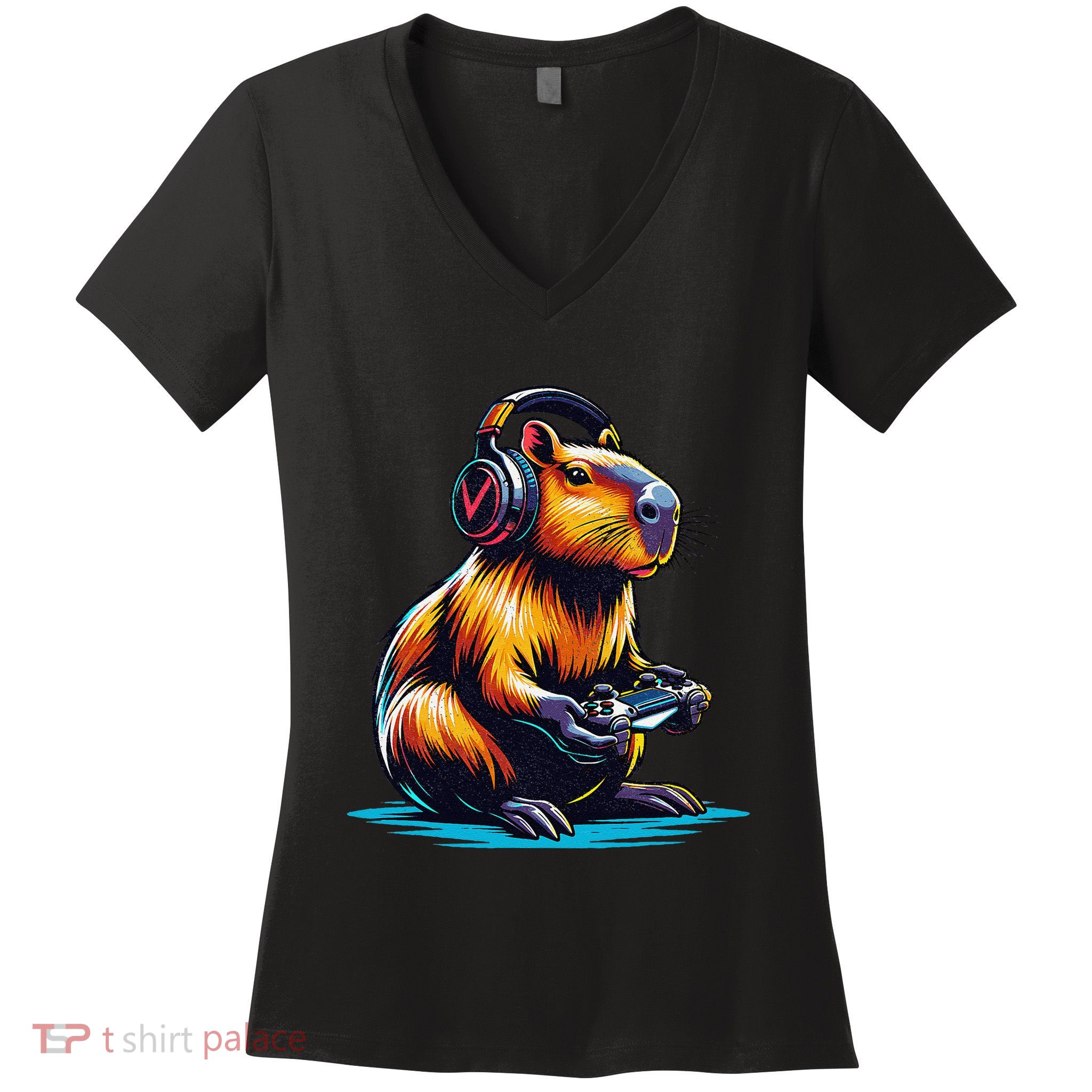 Capybara Funny Capybara Rodent & Video Games Lover Women's V-Neck T-Shirt