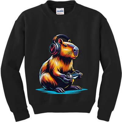Capybara Funny Capybara Rodent & Video Games Lover Kids Sweatshirt