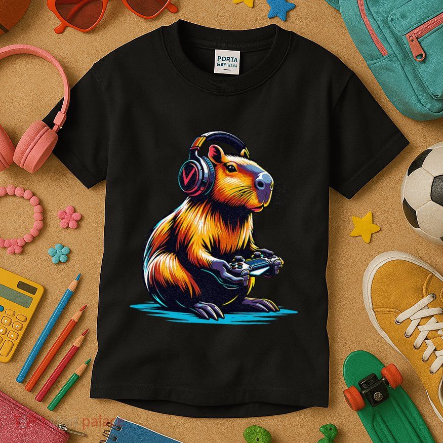 Capybara Funny Capybara Rodent & Video Games Lover Kids T-Shirt
