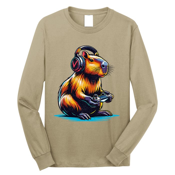 Capybara Funny Capybara Rodent & Video Games Lover Long Sleeve Shirt