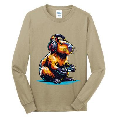 Capybara Funny Capybara Rodent & Video Games Lover Tall Long Sleeve T-Shirt