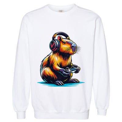 Capybara Funny Capybara Rodent & Video Games Lover Garment-Dyed Sweatshirt