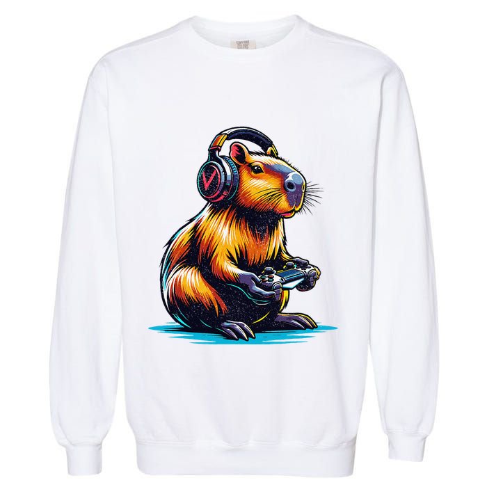 Capybara Funny Capybara Rodent & Video Games Lover Garment-Dyed Sweatshirt