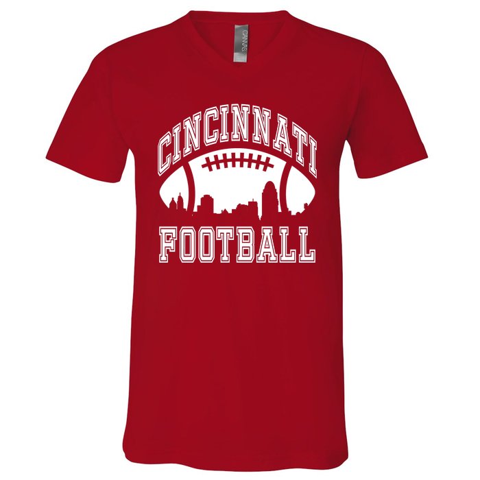 Cincinnati Football City Skyline V-Neck T-Shirt