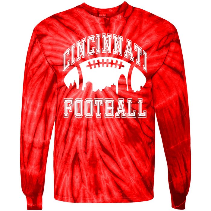 Cincinnati Football City Skyline Tie-Dye Long Sleeve Shirt