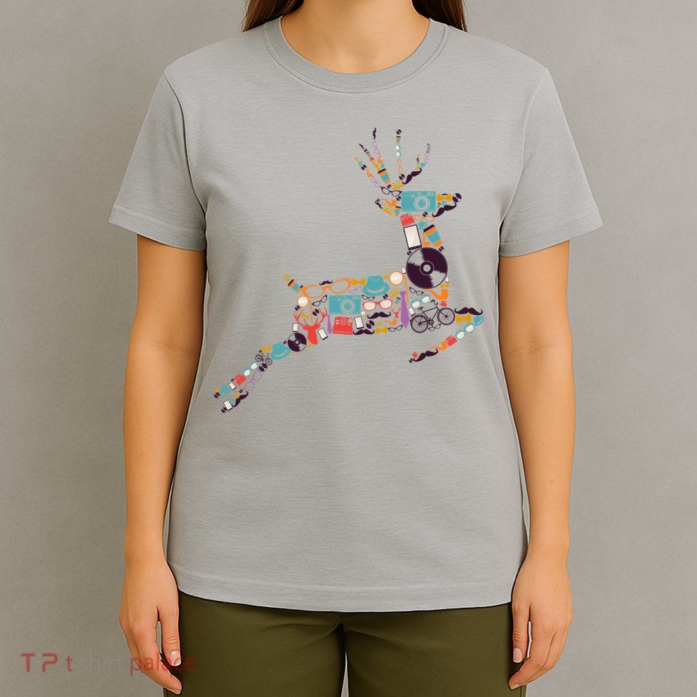 Cool Festive Christmas Gifts Pattern Reindeer T-Shirt