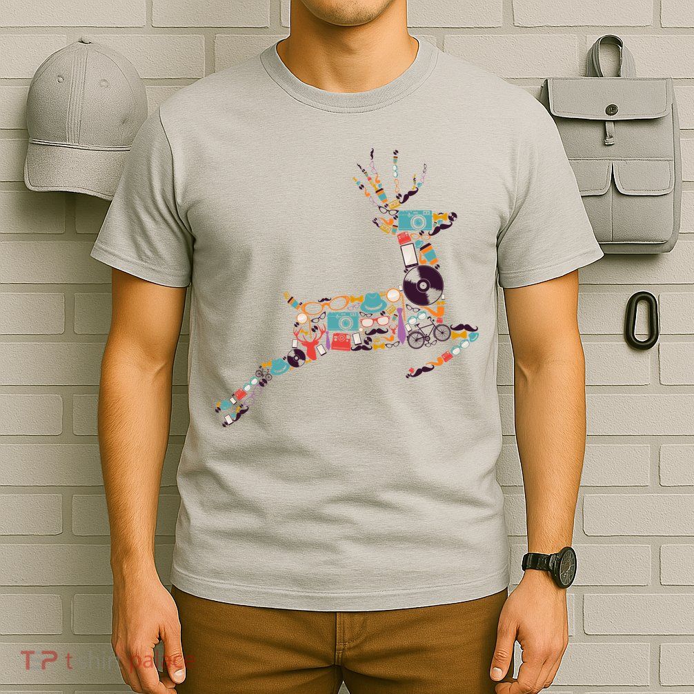 Cool Festive Christmas Gifts Pattern Reindeer T-Shirt